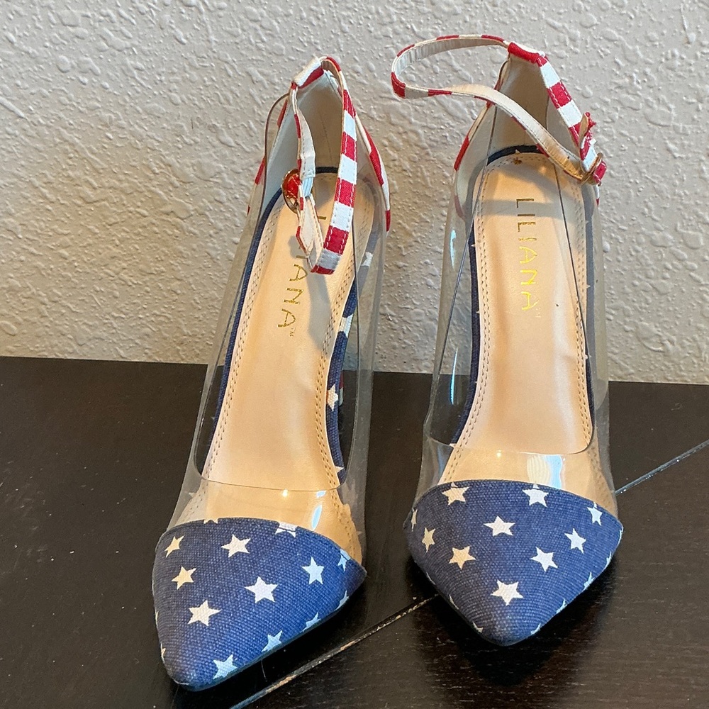 Liliana Blue and Red Star Stilettos Size 8